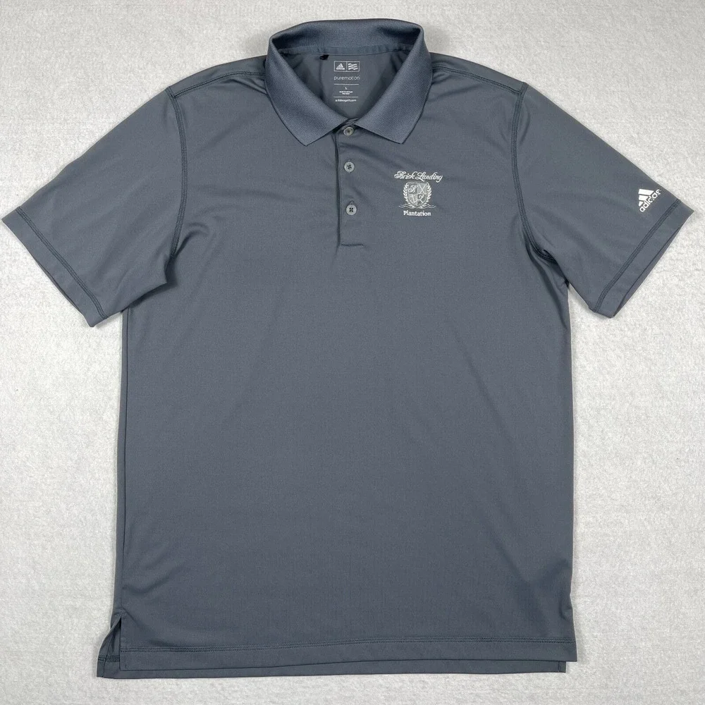 Adidas Polo Shirt Mens Large Gray Golf Brick Landing Plantation Vacation Travel